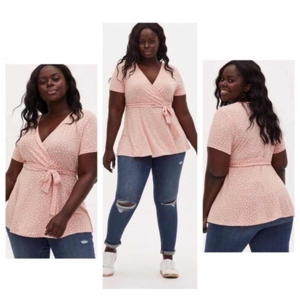 NWT Torrid Peach Beige Knit Crepe Wrap Peplum Top 00 Medium Large 10 AE18